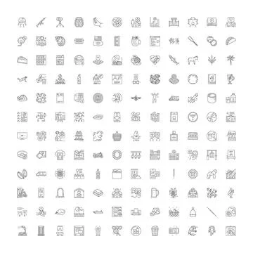 Linear icon collection illustrating various modern concepts イラスト素材