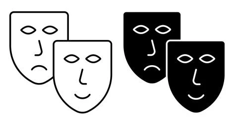 Linear icon. comedy and tragic theatrical masks together. Theatrical premiere Stock Illustration