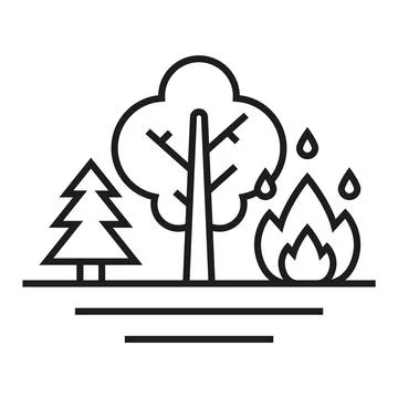 Linear icon fire in the forest. Stock Illustration