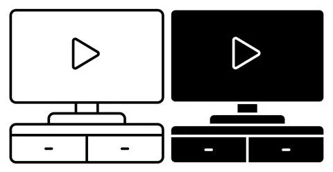 Linear icon. Flat screen TV on home theater table. Watching movie at home on  Stock Illustration