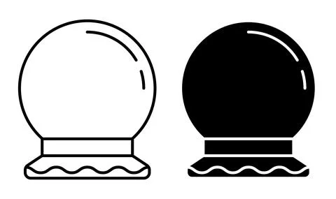 Linear icon, fortune teller magic crystal ball on wooden stand. Divination an Stock Illustration