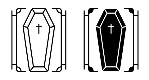 Linear icon. Halloween process of burying a coffin in a cemetery. Simple bl.. Stock Illustration