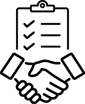 Linear icon of handshake and checklist as concept of business partnership Illustrazione stock