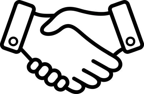 Linear icon of handshake of two hands as concept of trust, insight and part.. Illustrazione stock