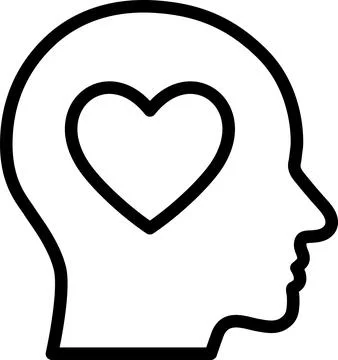 Linear icon as heart in human head as concept of mental health Stock Photos
