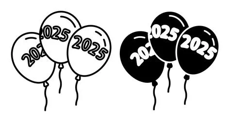 Linear icon. Inflatable new year balls with the inscription 2025. Simple bl.. Stock Illustration