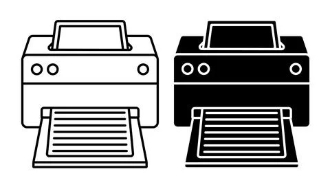 Linear icon. inkjet printer perspective front view. Printing documents in off 스톡 일러스트