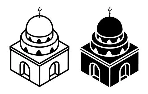Linear icon, isometric ancient temple, isometric Muslim mosque, dome and cr.. Stock Illustration