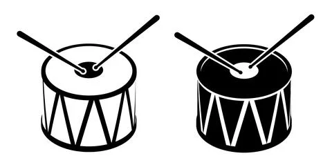 Linear icon, isometric drum with drumsticks musical instrument. Percussion .. Stock-Illustration