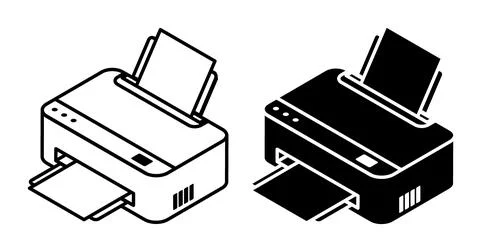 Linear icon, Isometric inkjet printer. Printing documents in office using c.. Stock Illustration