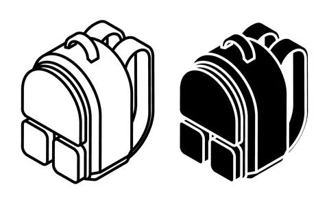 Linear icon, Isometric school backpack. Sports backpack for tourists. Simpl.. Stock Illustration