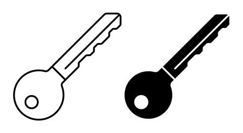 Linear icon. Key to lock front door of residential building or office. Round  Illustrazione stock