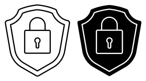 Linear icon. Locked padlock on background of shield. Reliable secure storage  Stock Illustration