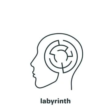 Linear icon of a man's head with a labyrinth inside on a white background Stock Illustration
