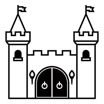 Linear icon of a medieval castle made of stone walls. Stock-Illustration