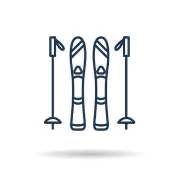 Linear icon of Mountain skiing and sticks Stock Illustration