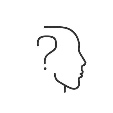 Linear icon of a person's head and a question mark on a white background Stock Illustration