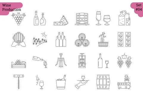 Linear icon set 4 - WINE PRODUCTION Stock Illustration