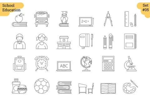 Linear icon set 5 - SCHOOL EDUCATION Stock Illustration