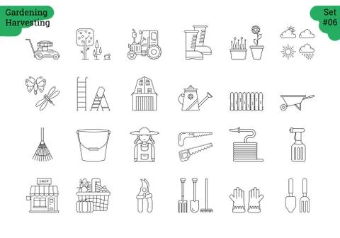Linear icon set 6 - GARDENING HARVESTING Stock Illustration