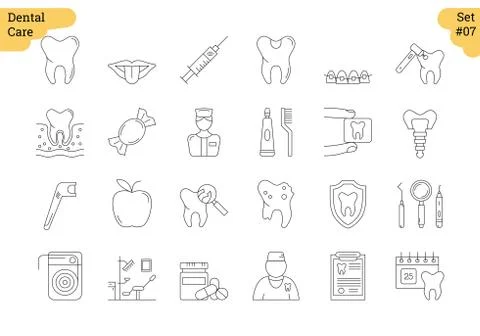 Linear icon set 7 - DENTAL CARE Stock Illustration