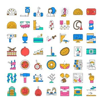 Linear icon set diverse modern concept symbols 库存插图