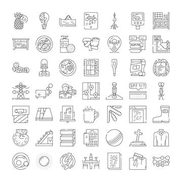 Linear icon set for food, activities, and objects Stock Illustration