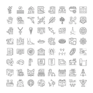 Linear icon set illustrating web communication medicine and business Illustrazione stock