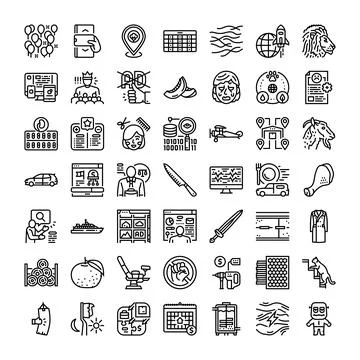Linear icon set representing diverse business and life concepts 库存插图