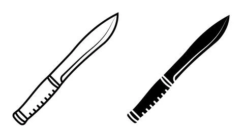 Linear icon, sharp combat army knife. Cold weapon hunter and soldier. Simple  Stock-Illustration