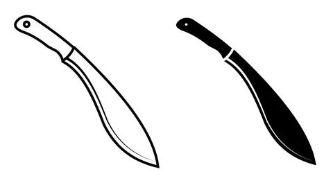 Linear icon, sharp knife machete. Melee weapon of hunter in jungle. Simple bl Stock Illustration