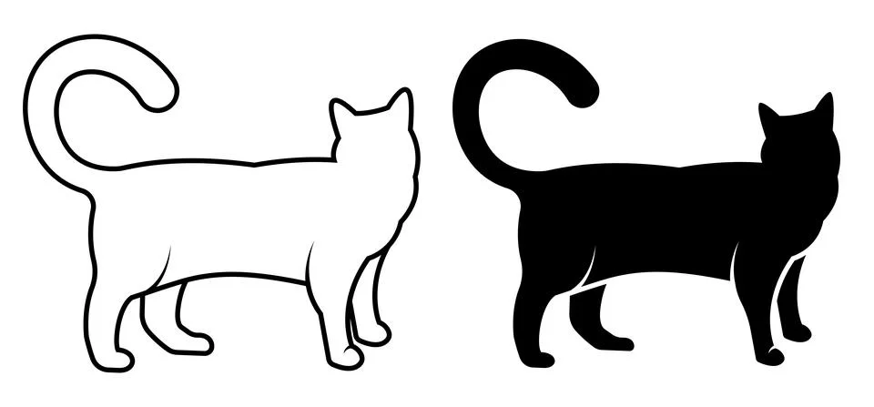 Linear icon. Standing cat turned its head and waits his owner. Silhouette of  Stock-Illustration