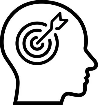 Linear icon of target in human head as a concept of focus or goal Stock Photos