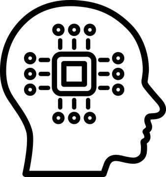 Linear icon of technology in the human head as a concept of digital evolution Stock Photos