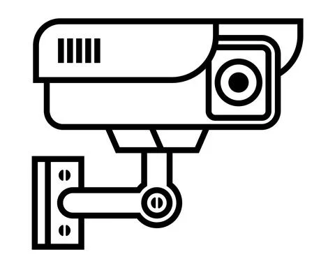Linear icon of a video surveillance camera for the protection of the territory. Stock Illustration