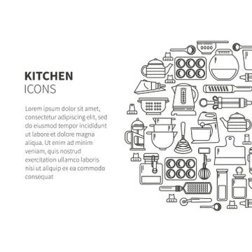 Linear icons kitchen form circle Stock Illustration