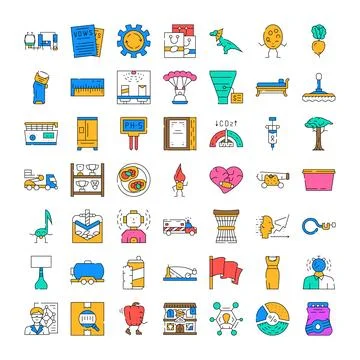 Linear icons representing various concepts and elements 스톡 일러스트