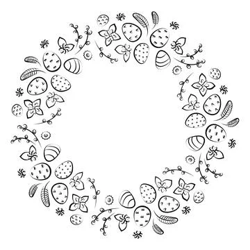 Linear illustration of Easter wreath. Vector illustration Stock Illustration