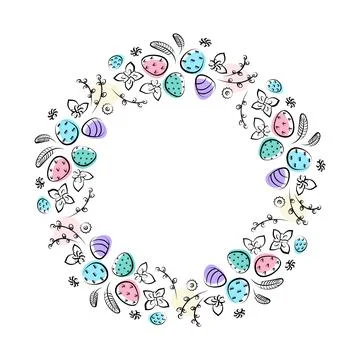 Linear illustration of Easter wreath. Vector illustration Stock Illustration