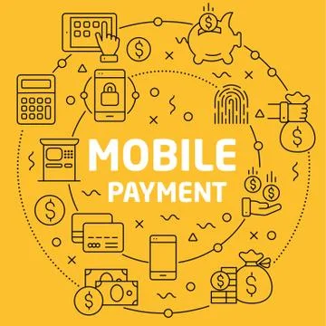 Linear illustration mobile payment Stock Illustration