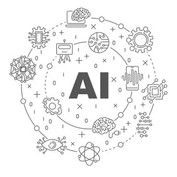 Linear illustration for presentations in the round. AI concept. Editable Stroke Illustrazione stock