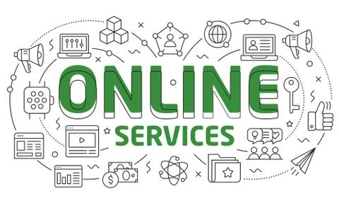 Linear illustration slide for the presentation online services Stock Illustration