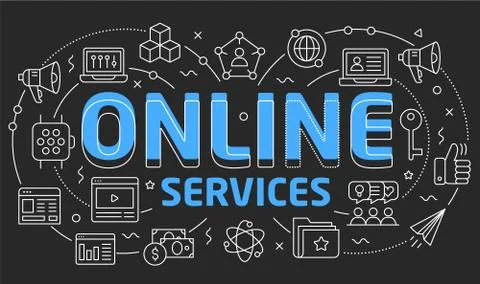 Linear illustration slide for the presentation online services Stock Illustration