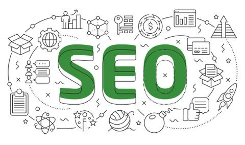 Linear illustration slide for the presentation seo Stock Illustration