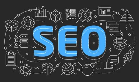 Linear illustration slide for the presentation seo Stock Illustration