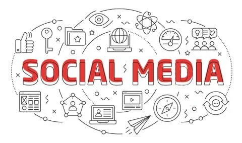 Linear illustration slide for the presentation social media Stock Illustration