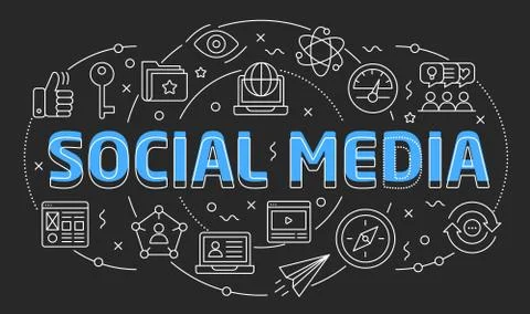 Linear illustration slide for the presentation social media Illustrazione stock