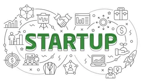 Linear illustration slide for the presentation startup Stock Illustration