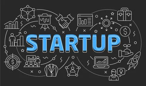 Linear illustration slide for the presentation startup Stock Illustration