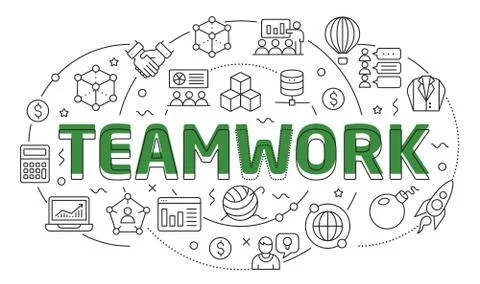 Linear illustration slide for the presentation teamwork Stock Illustration